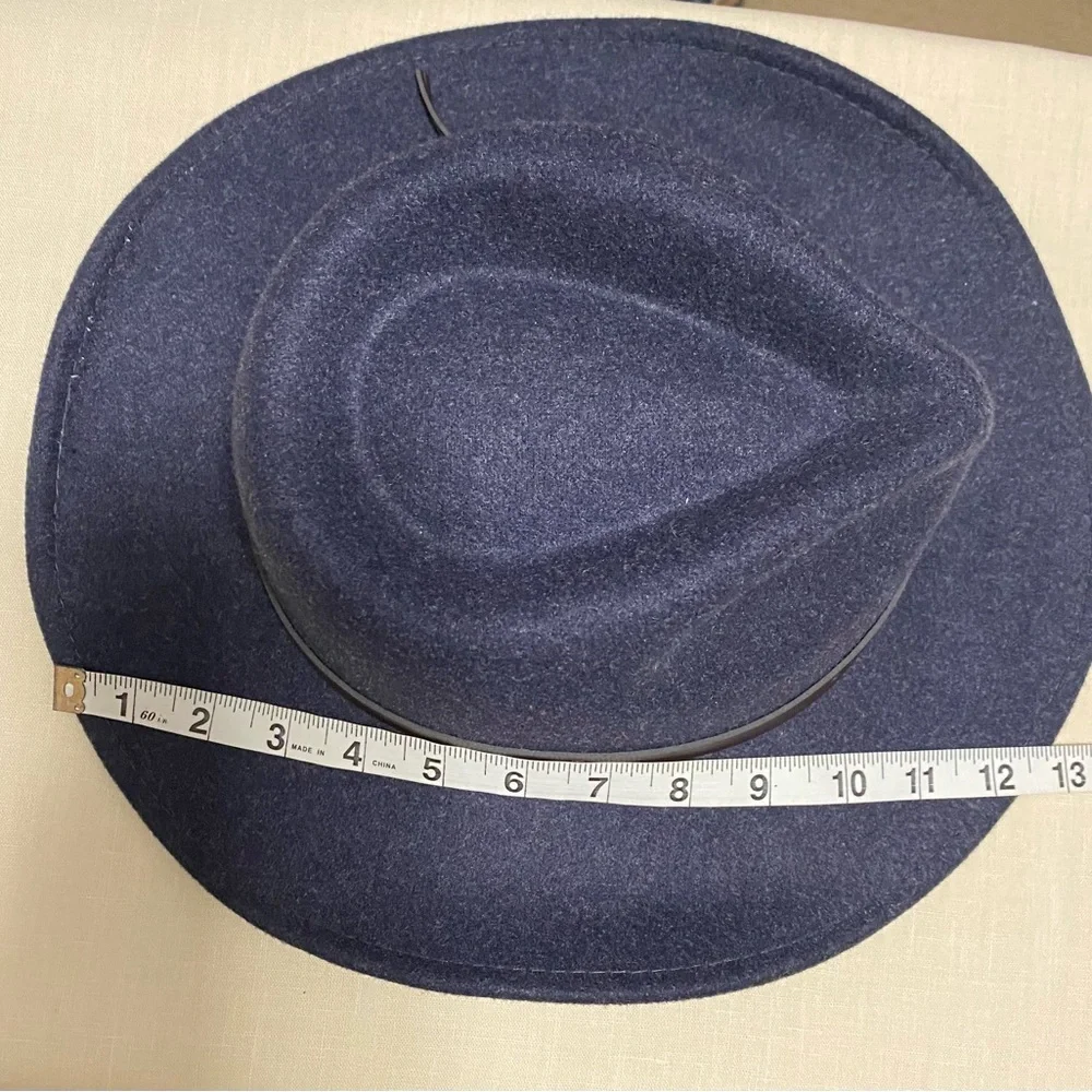 Scala Navy Wool Fedora Hat with Brown Leather Band